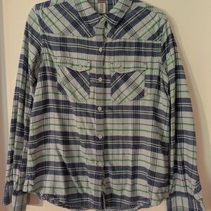 Stio Blue and Green Plaid Button Down Shirt